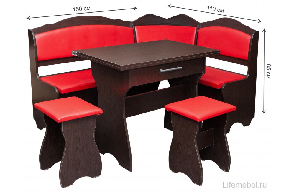 Кухонный уголок Елена венге / кожзам красный