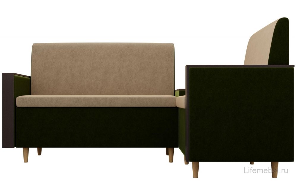Диван кухонный угловой Модерн микровельвет правый бежевый / зеленый
