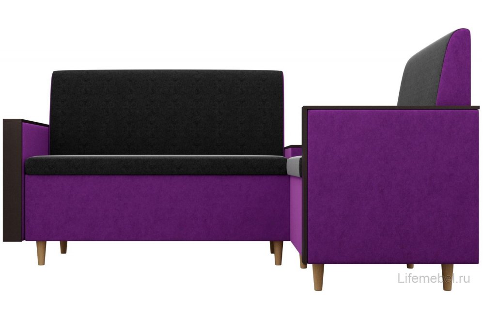 Диван кухонный угловой Модерн микровельвет правый черный / фиолетовый