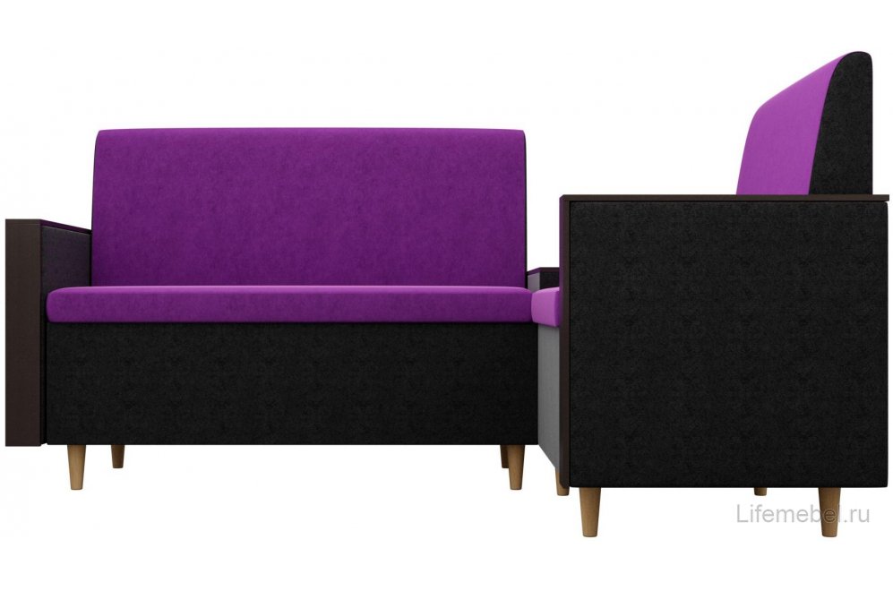 Диван кухонный угловой Модерн микровельвет правый фиолетовый / черный