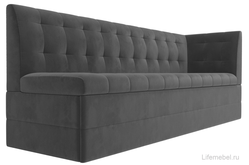 Кухонный диван Бриз правый серый велюр