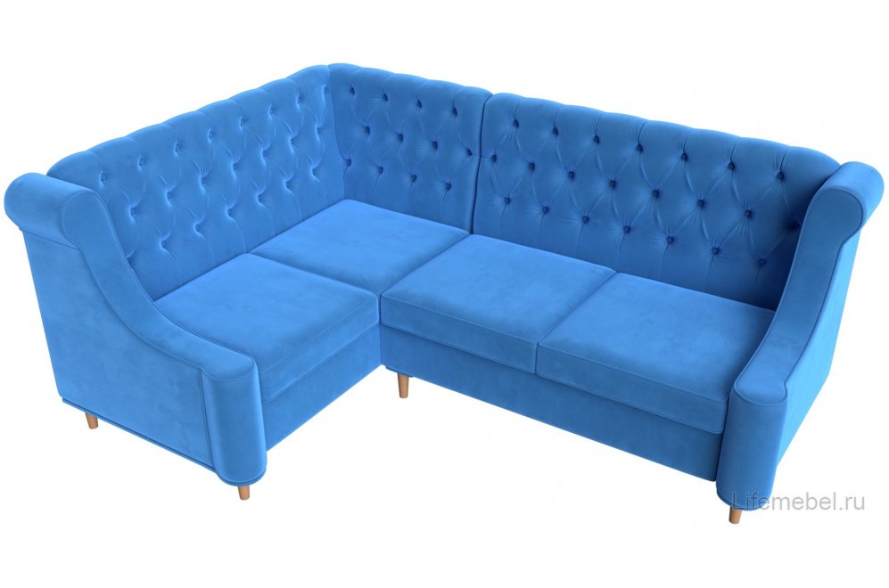 Кухонный диван Бронкс левый велюр голубой