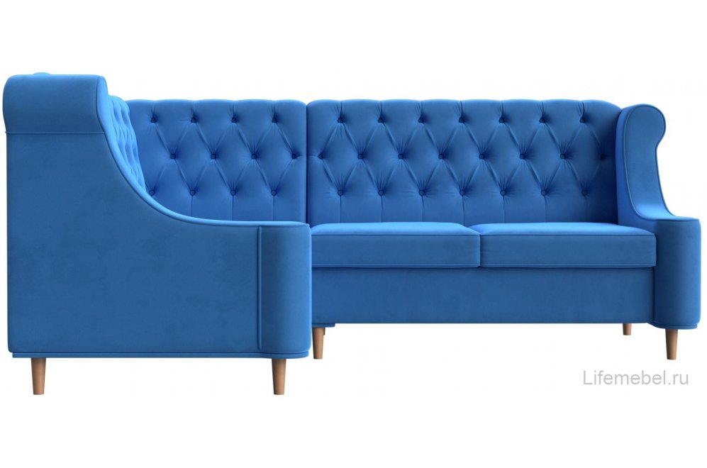 Кухонный диван Бронкс левый велюр голубой