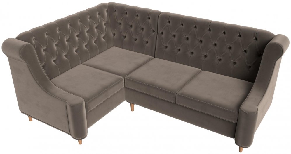 Кухонный диван Бронкс левый велюр коричневый