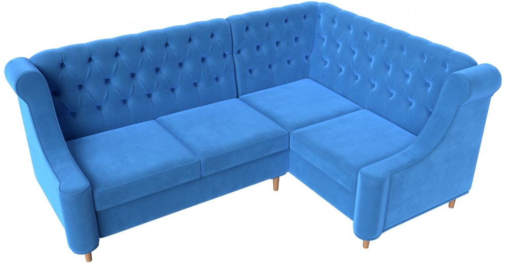 Кухонный диван Бронкс правый велюр голубой
