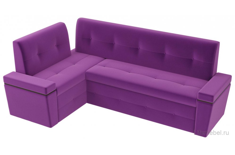 Кухонный диван Деметра угловой микровельвет фиолетовый левый
