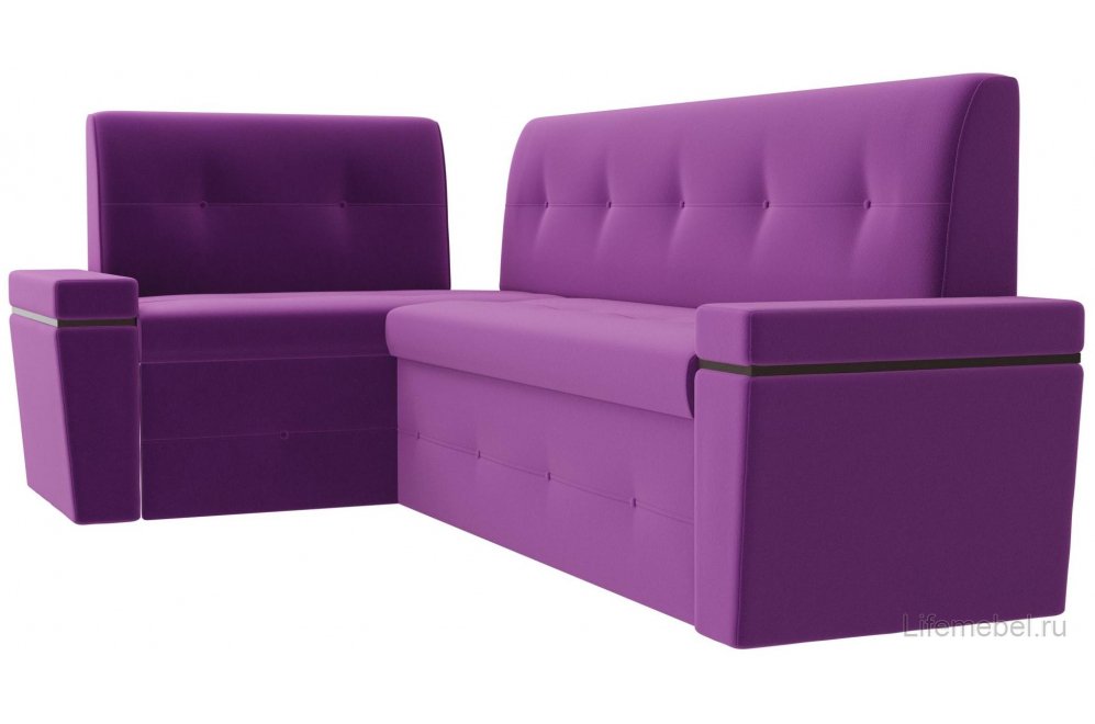 Кухонный диван Деметра угловой микровельвет фиолетовый левый