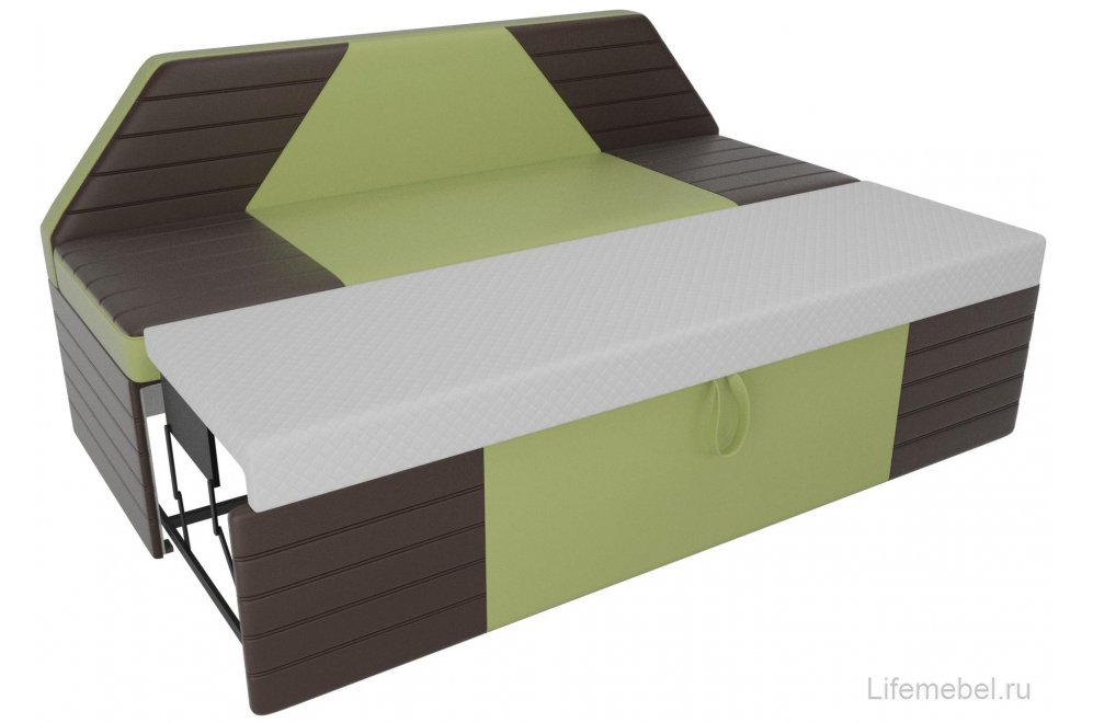 Кухонный диван Дуглас экокожа зеленая / коричневая