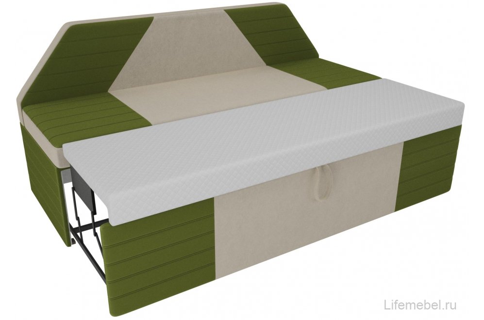 Кухонный диван Дуглас микровельвет бежевый / зеленый