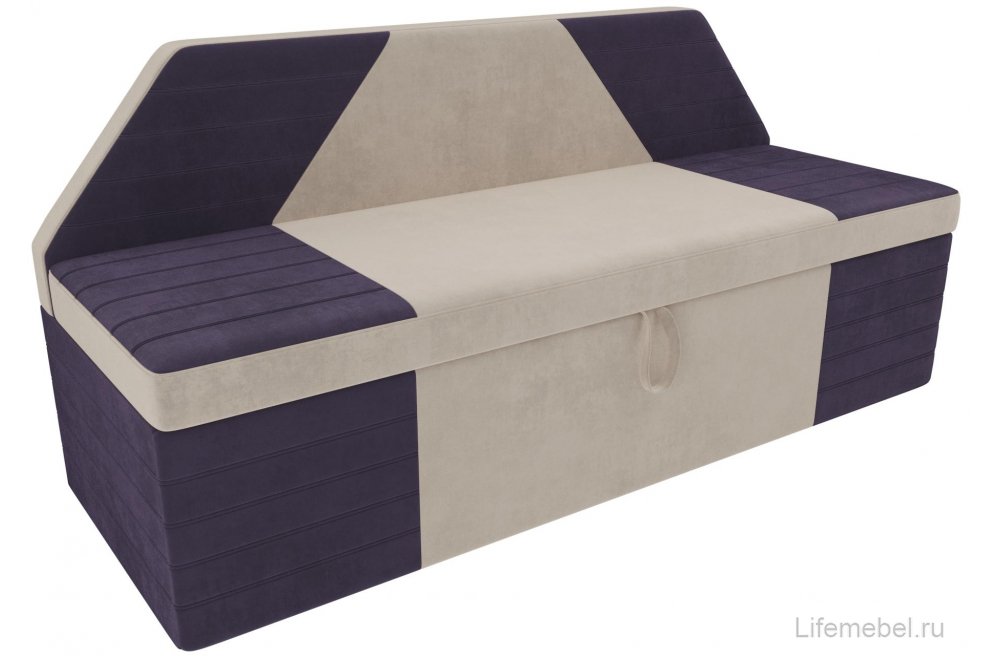 Кухонный диван Дуглас велюр бежевый / фиолетовый