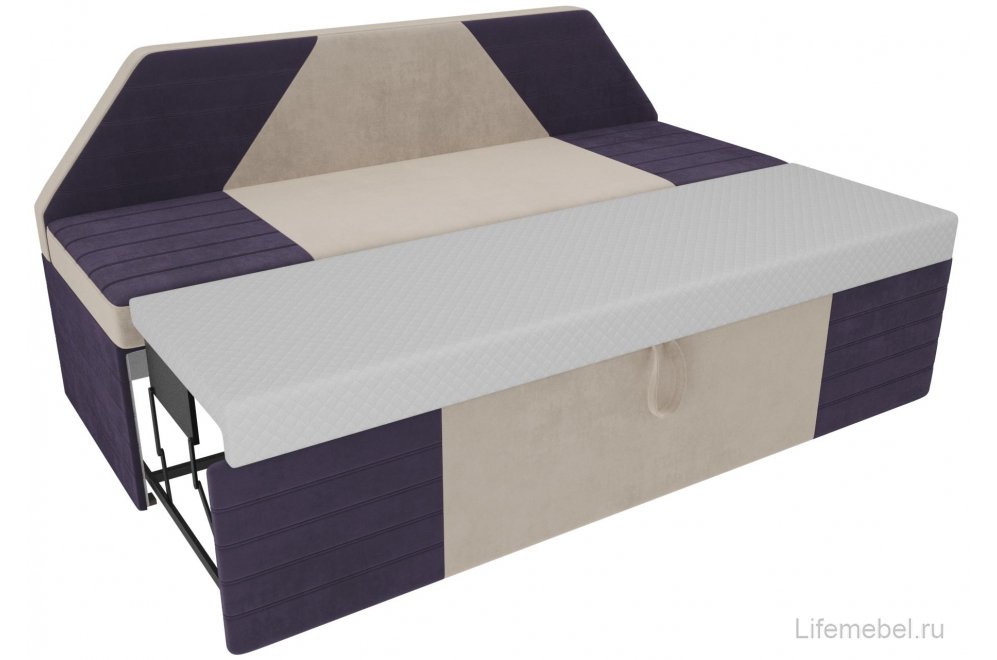 Кухонный диван Дуглас велюр бежевый / фиолетовый