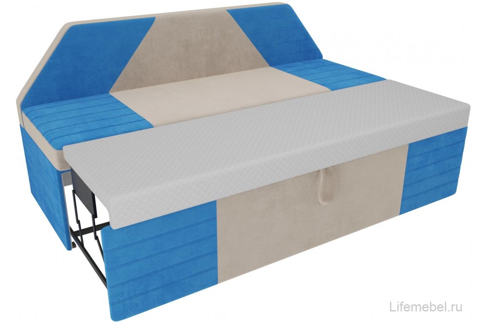 Кухонный диван Дуглас велюр бежевый / голубой