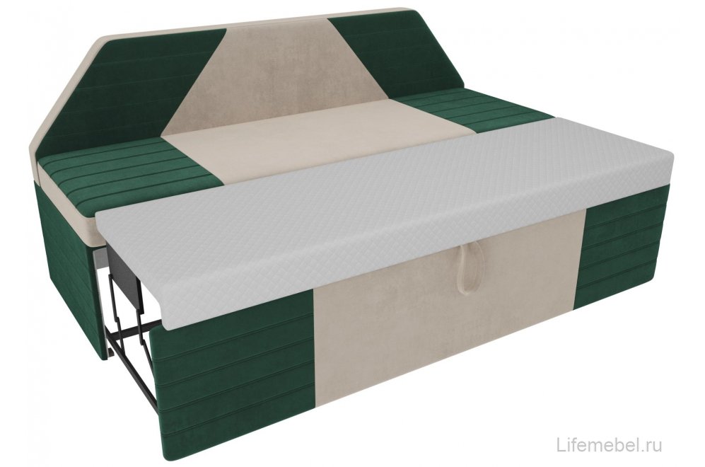 Кухонный диван Дуглас велюр бежевый / зеленый