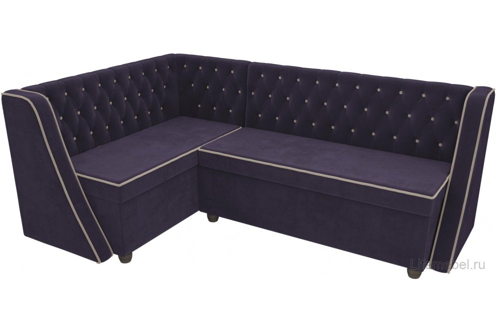 Кухонный диван Лофт левый велюр фиолетовый