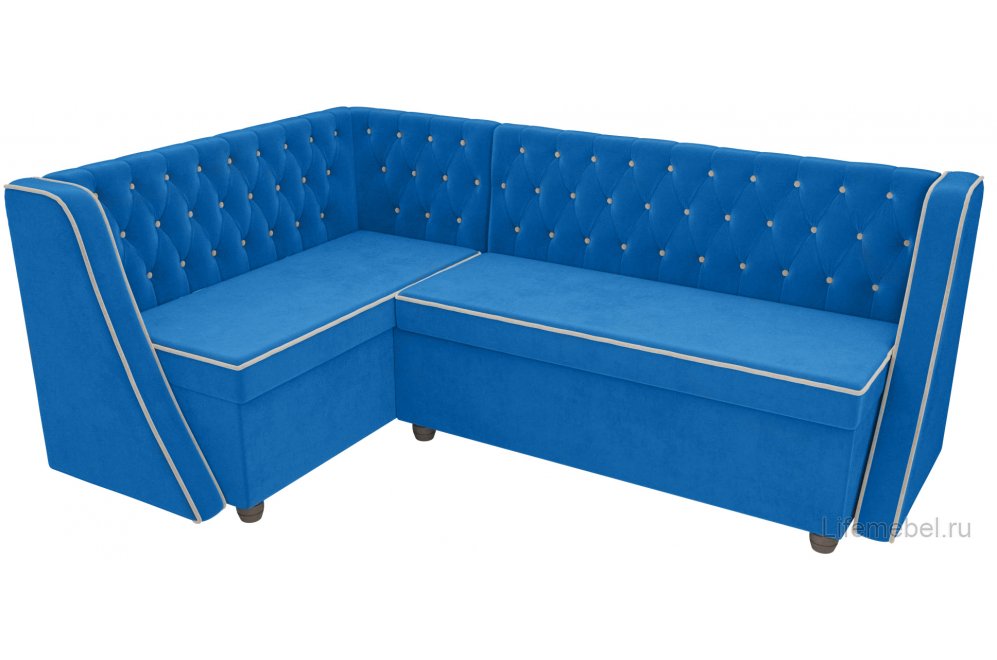 Кухонный диван Лофт левый велюр голубой