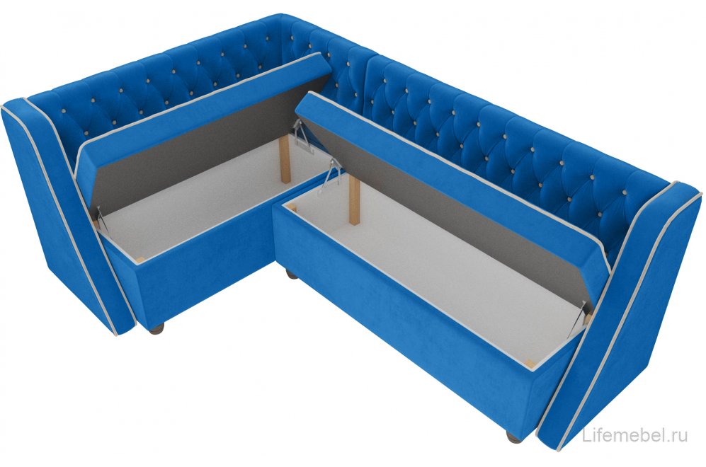 Кухонный диван Лофт левый велюр голубой