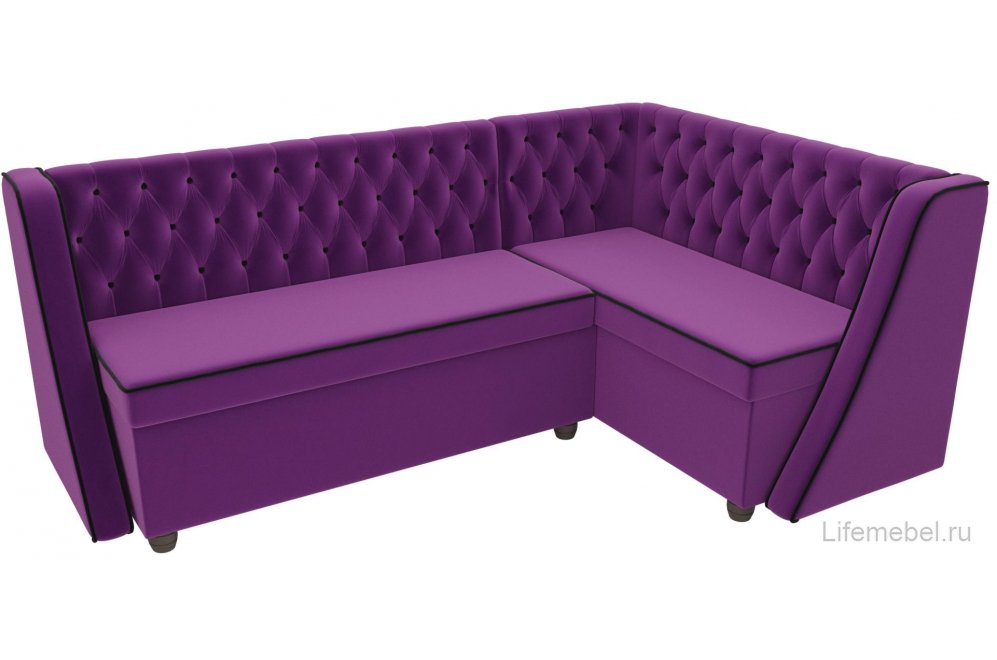Кухонный диван Лофт правый микровельвет фиолетовый
