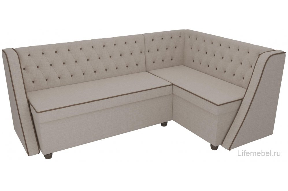 Кухонный диван Лофт правый рогожка бежевый