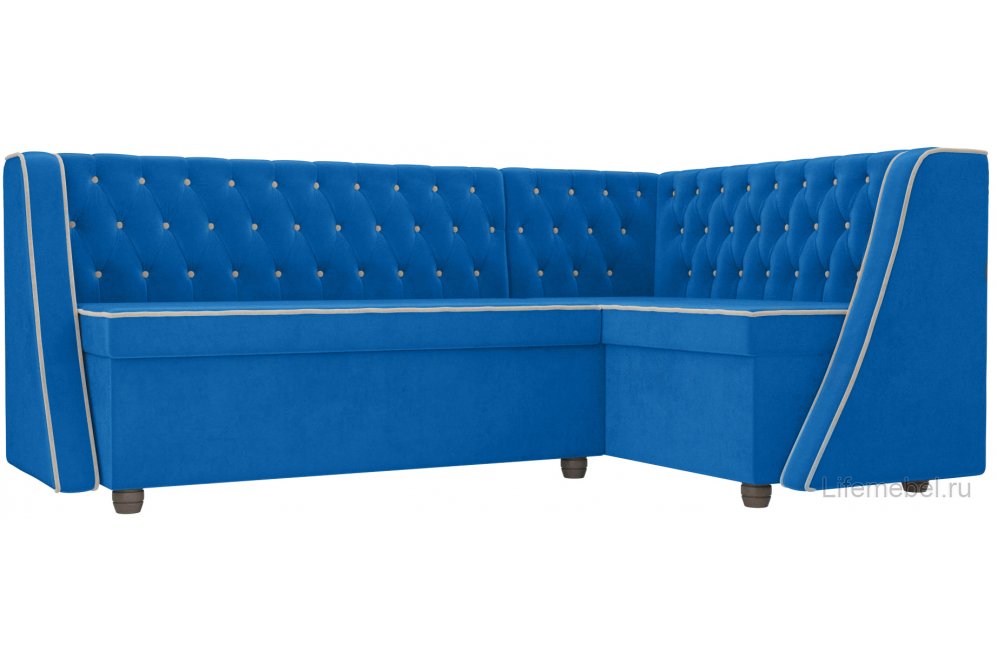 Кухонный диван Лофт правый велюр голубой