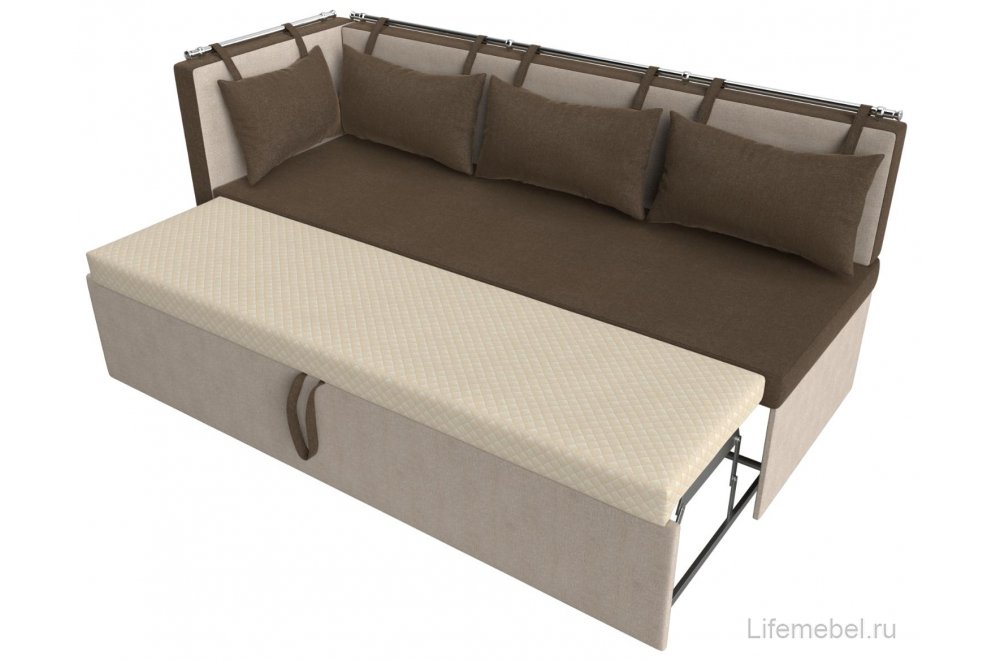 Кухонный диван Метро с углом рогожка коричнево-бежевый левый