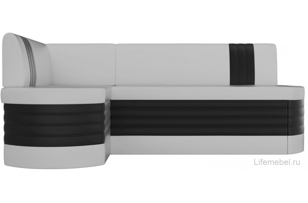 Кухонный диван Женева-Нова левый экокожа белая / черная