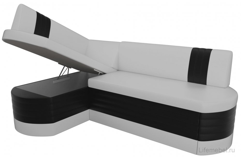 Кухонный диван Женева-Нова левый экокожа белая / черная