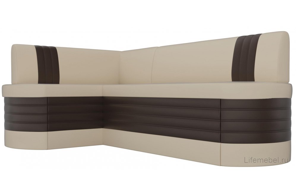 Кухонный диван Женева-Нова левый экокожа бежевая / коричневая