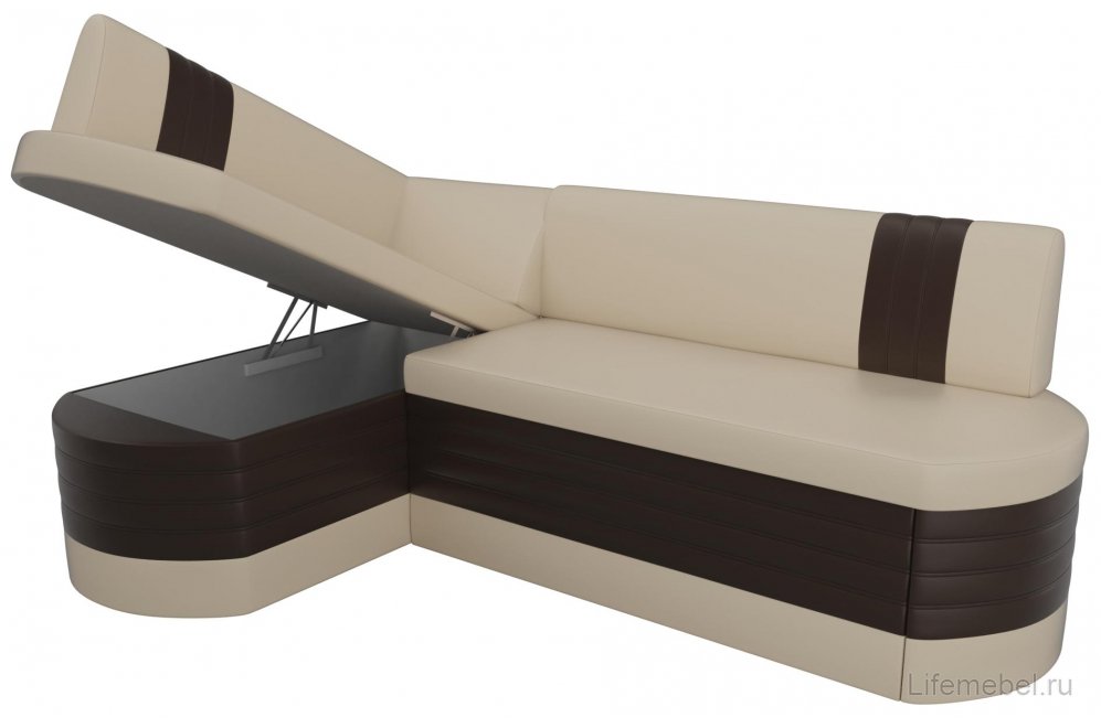 Кухонный диван Женева-Нова левый экокожа бежевая / коричневая