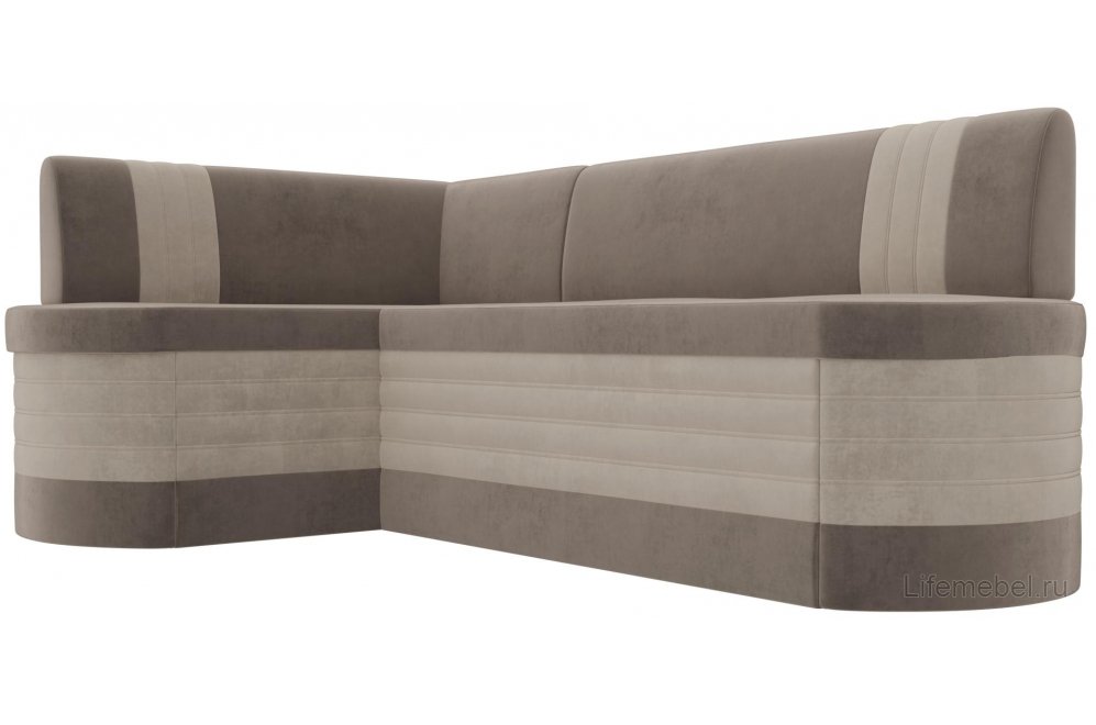 Кухонный диван Женева-Нова левый велюр коричневый / бежевый