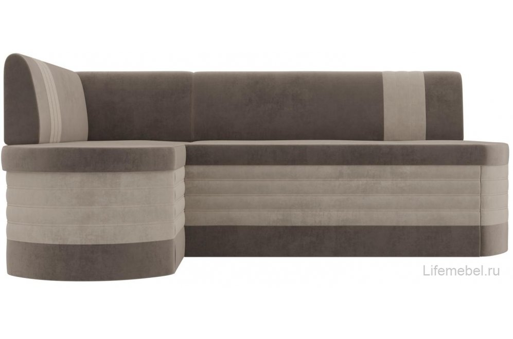 Кухонный диван Женева-Нова левый велюр коричневый / бежевый