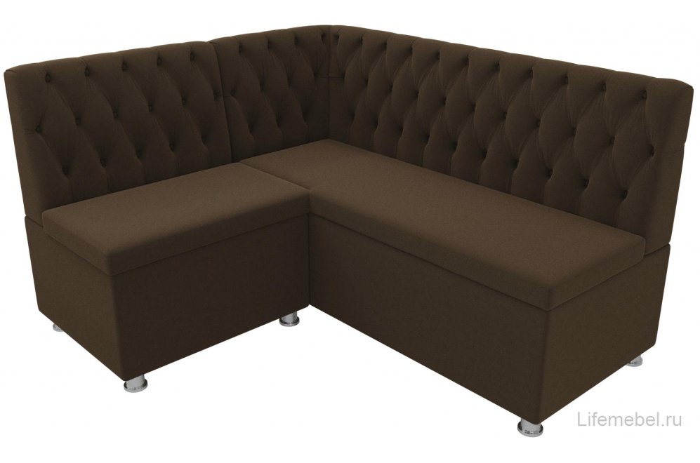 Кухонный диван угловой Мирта левый микровельвет коричневый