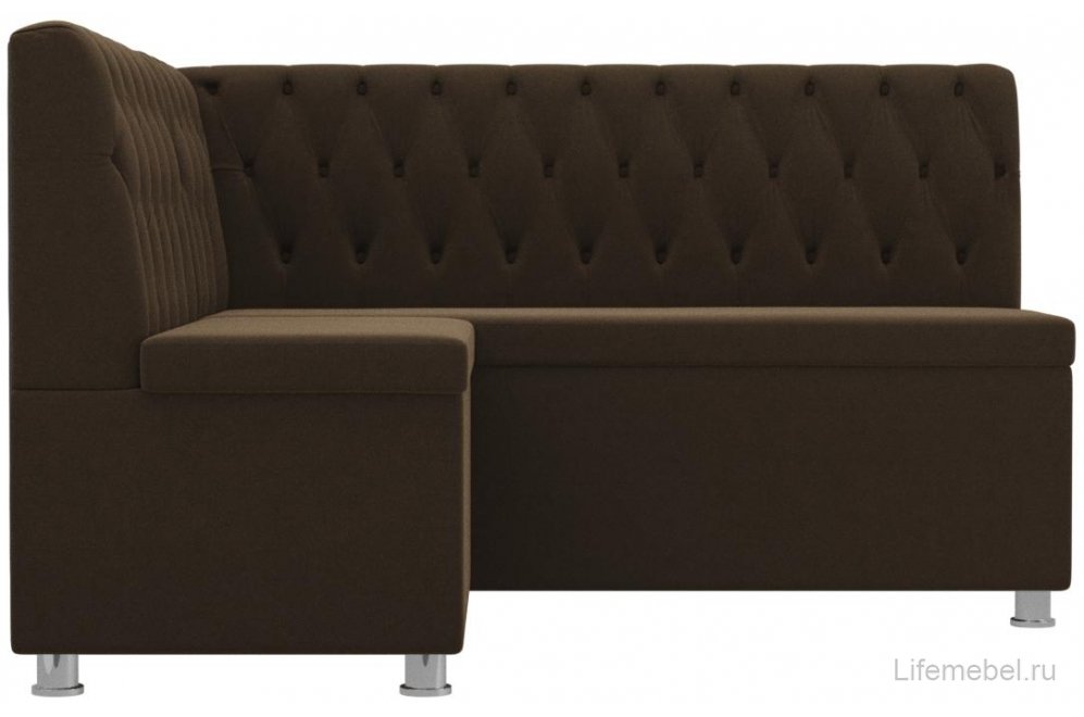 Кухонный диван угловой Мирта левый микровельвет коричневый