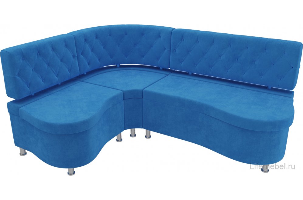 Кухонный диван Вегас левый велюр голубой