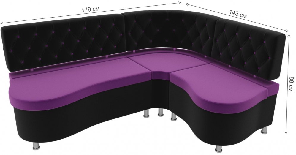 Кухонный диван Вегас правый микровельвет черный