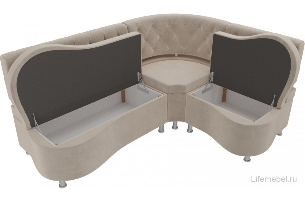 Кухонный диван Вегас правый велюр бежевый