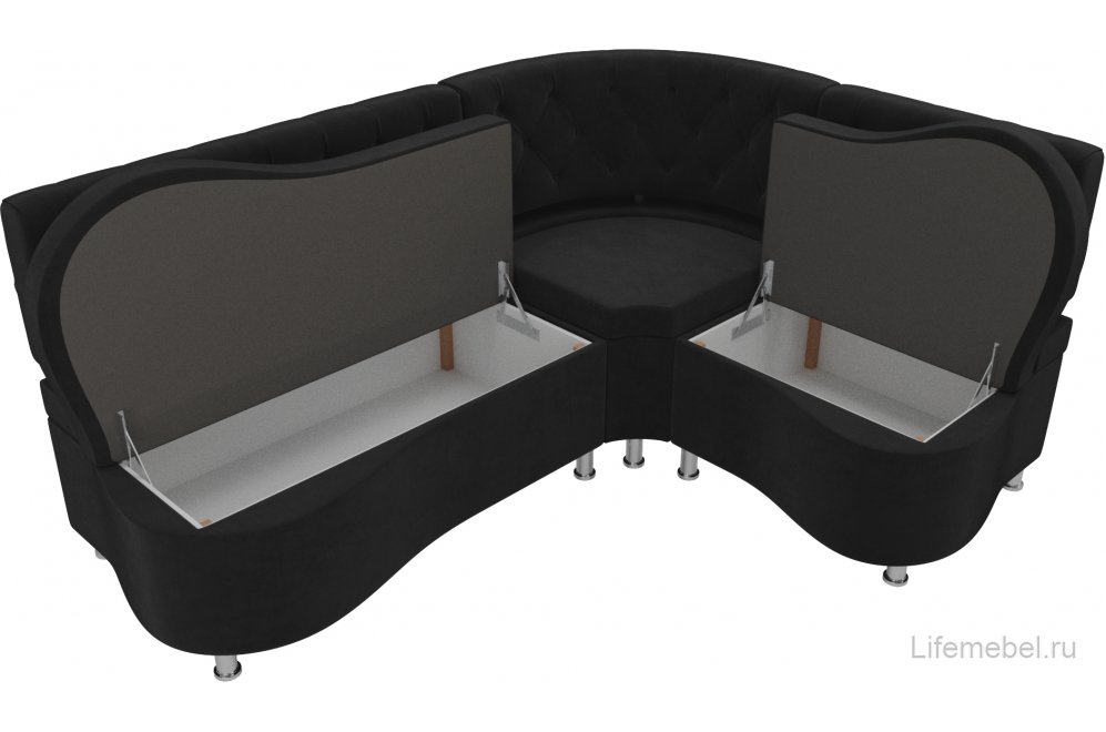 Кухонный диван Вегас правый велюр черный