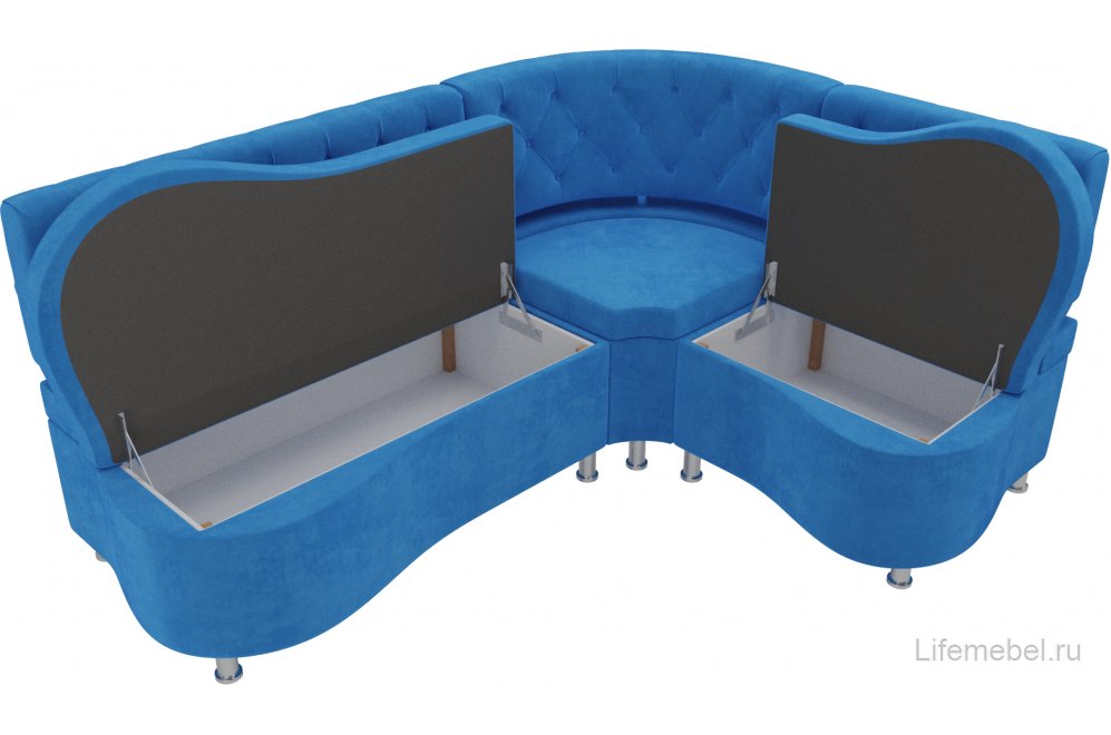 Кухонный диван Вегас правый велюр голубой