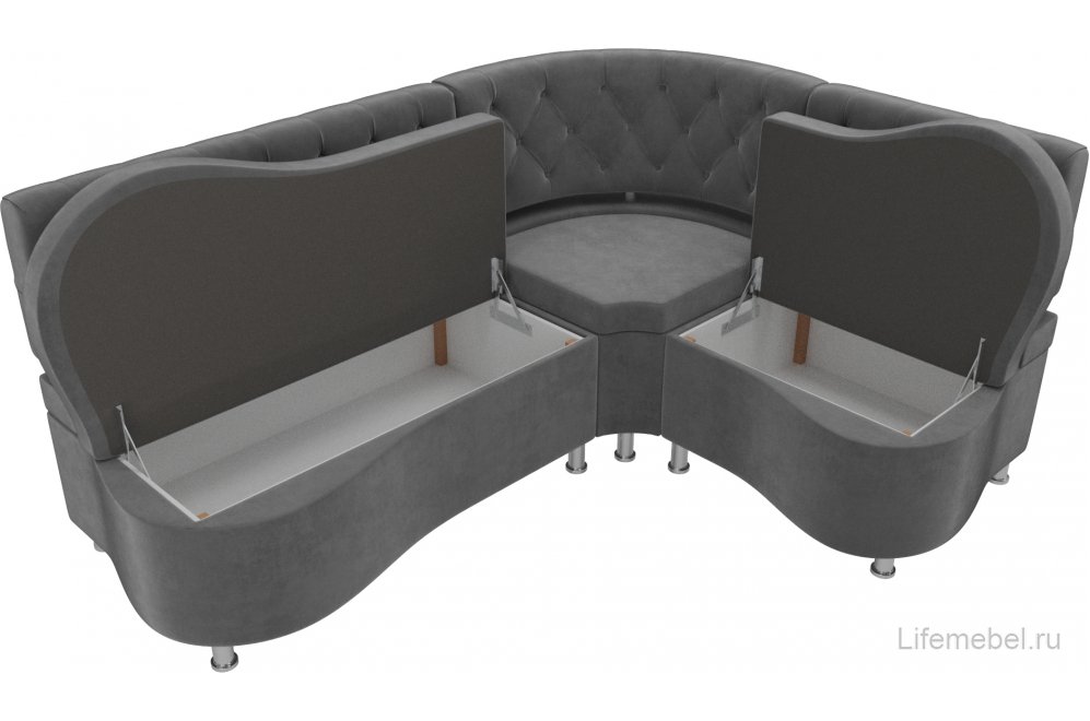 Кухонный диван Вегас правый велюр серый