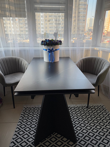 Керамический стол Ливи 140(200)х80х78 серый мрамор / черный фото покупателя 19