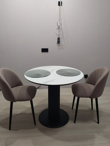 Стеклянный стол Кэмерон 110х110х75 серый / черный фото покупателя 4