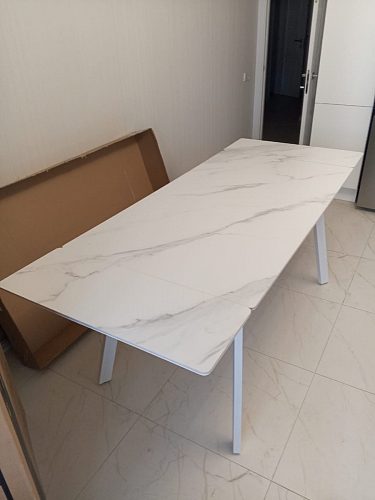 Керамический стол Норман 140 (200) х 80 белый мрамор alpin white / snow white / белый фото покупателя 45