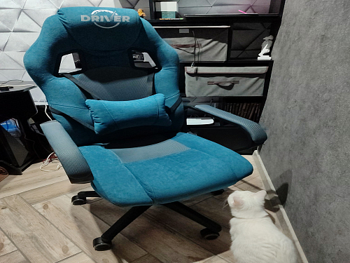 Компьютерное кресло Driver/Драйвер кожзам черный / ткань синий фото покупателя 111