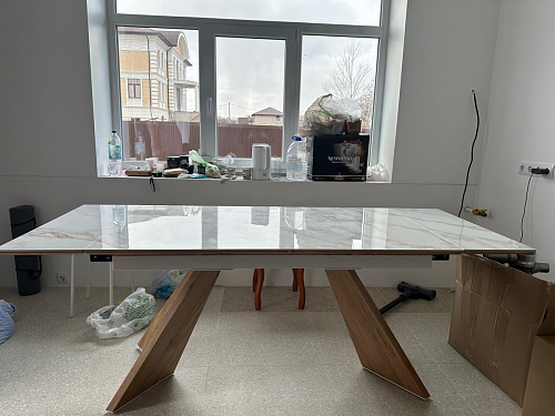 Керамический стол Ливи 140(200)х80х78 серый мрамор / черный фото покупателя 28