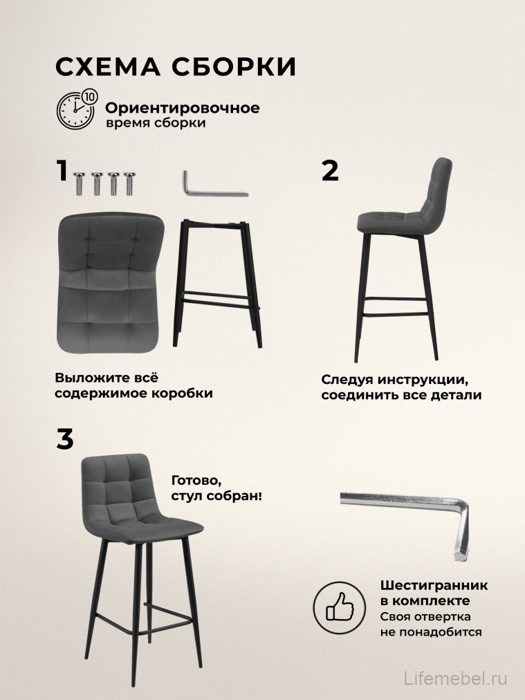 Комплект стульев полубарных Бэйс 2 шт темно-серый / черный