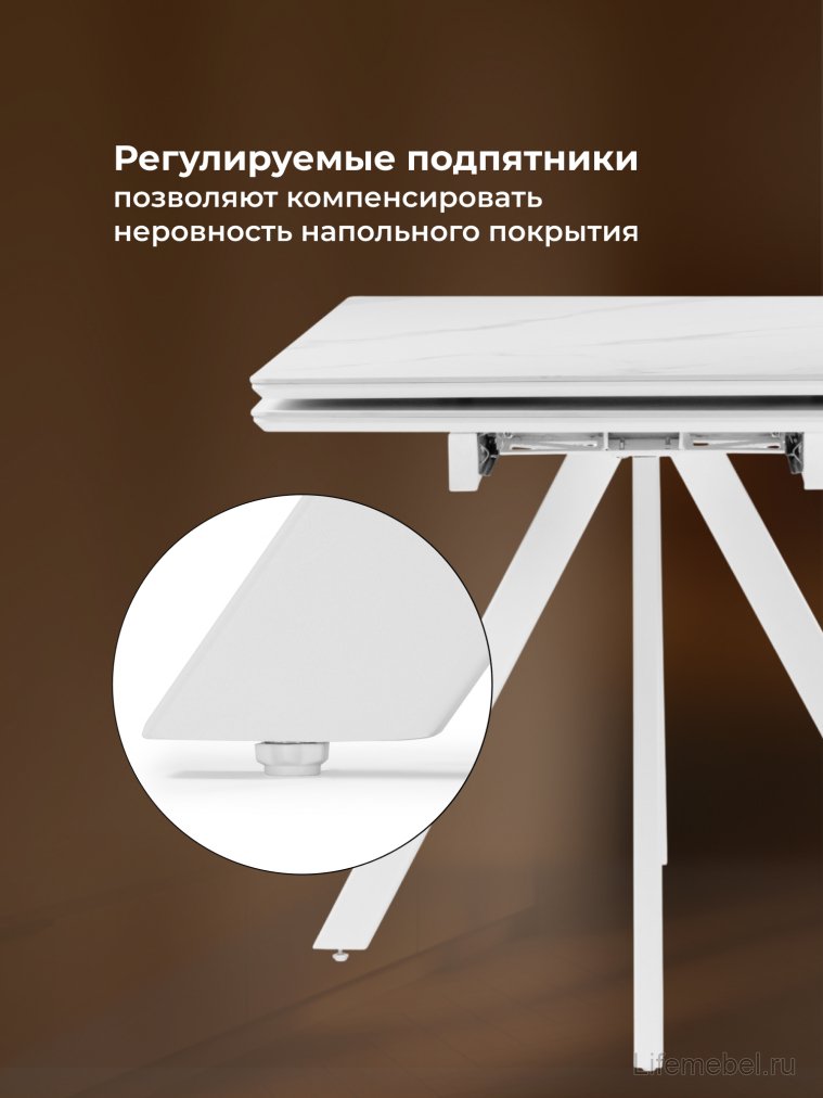 Керамический стол Вилли 140 (200) х 80 белый мрамор alpin white / snow white / белый