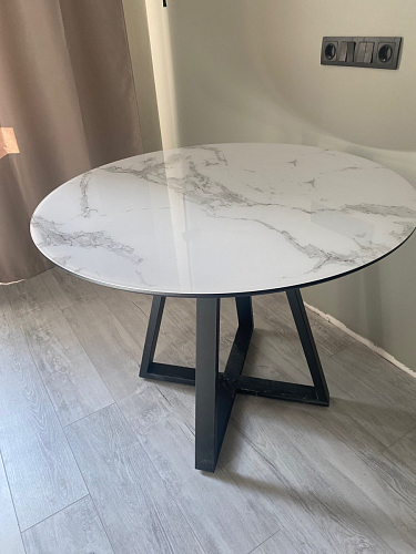 Стеклянный стол Норфолк d100 белый мрамор / черный фото покупателя 40