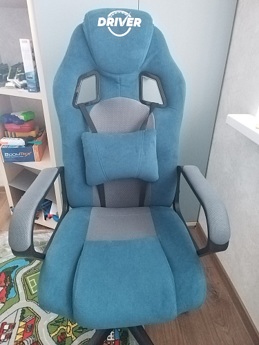 Компьютерное кресло Driver/Драйвер кожзам черный / ткань синий фото покупателя 93