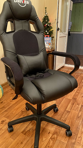 Компьютерное кресло Driver/Драйвер кожзам черный / ткань синий фото покупателя 156