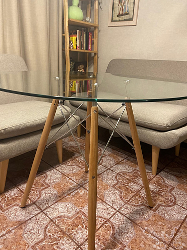 Стеклянный стол PT-151 90х90х76 clear glass / wood фото покупателя 19