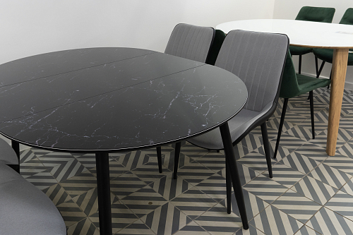 Стеклянный стол Кловис вставка стекло черный мрамор / черный из шоурума 1